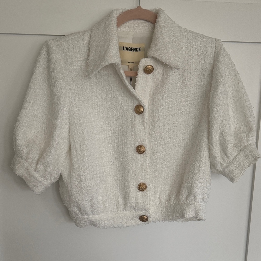 L'AGENCE Cream Textured Jacket with Gold Buttons